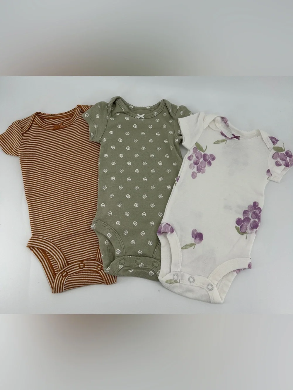 Carters Newborn Bodysuits Cotton Short Sleeves Set of 3 Lot